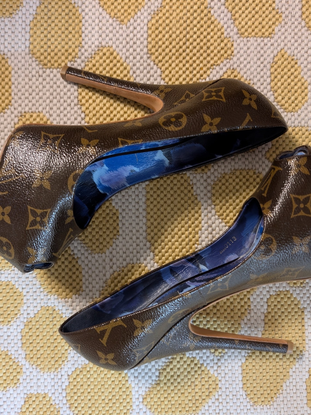 Louis Vuitton Brown Monogram Stiletto Pumps with Blue Interior